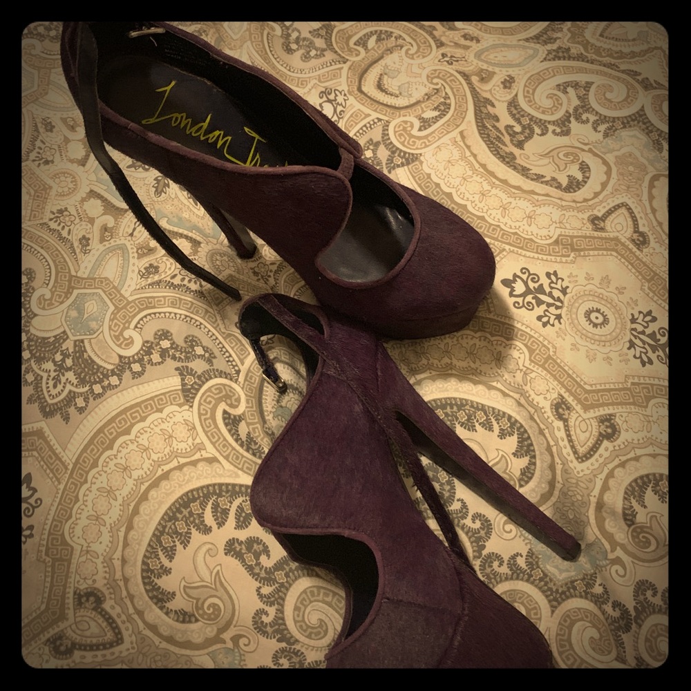 Purple 6 inch platform stiletto heels  real fur.